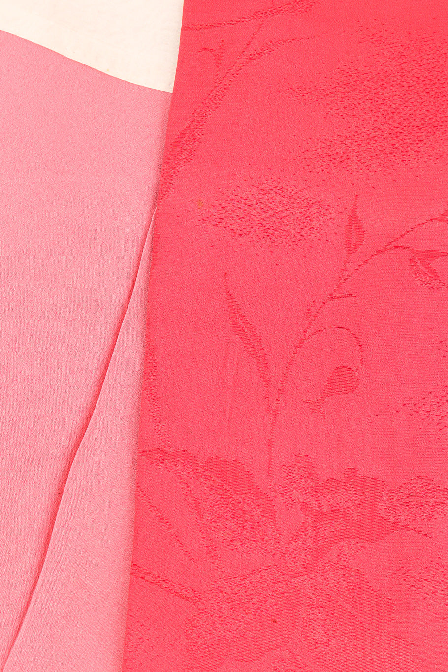 Carmine pink floral embossed kimono fabric close @recessla