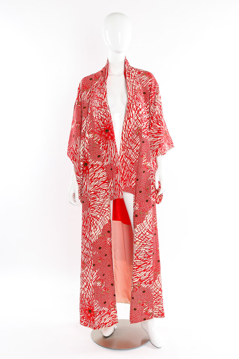 Red winter floral kimono mannequin front full arms down @recessla