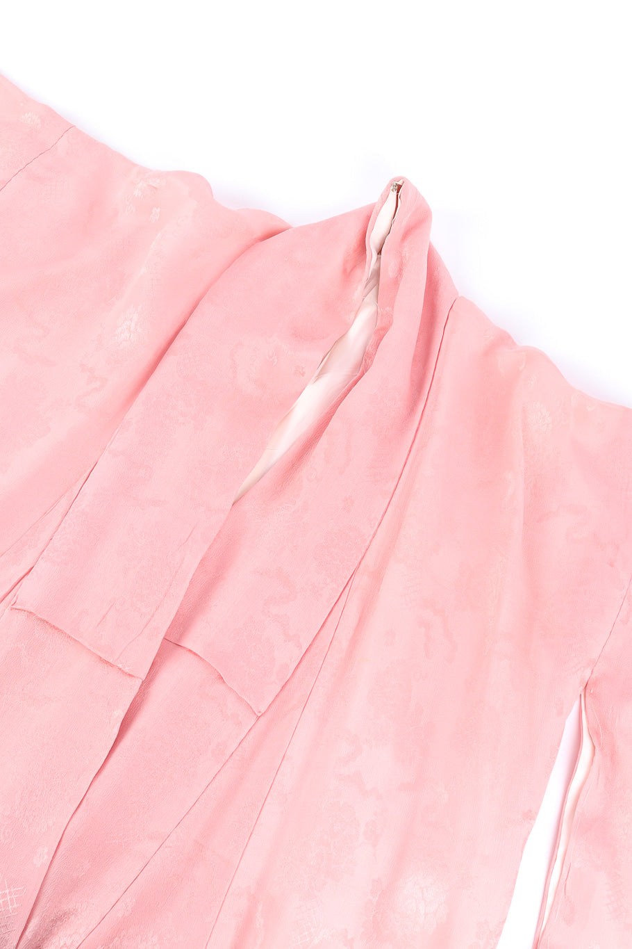 Pink kimono with embossed florals flat lay closed @recessla