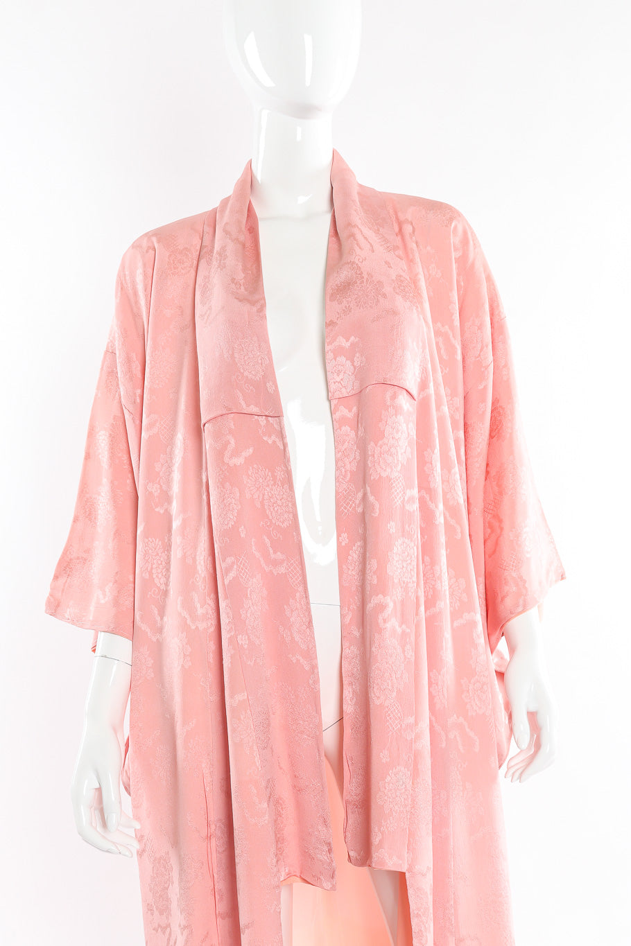 Pink kimono with embossed florals mannequin close arms down @recessla