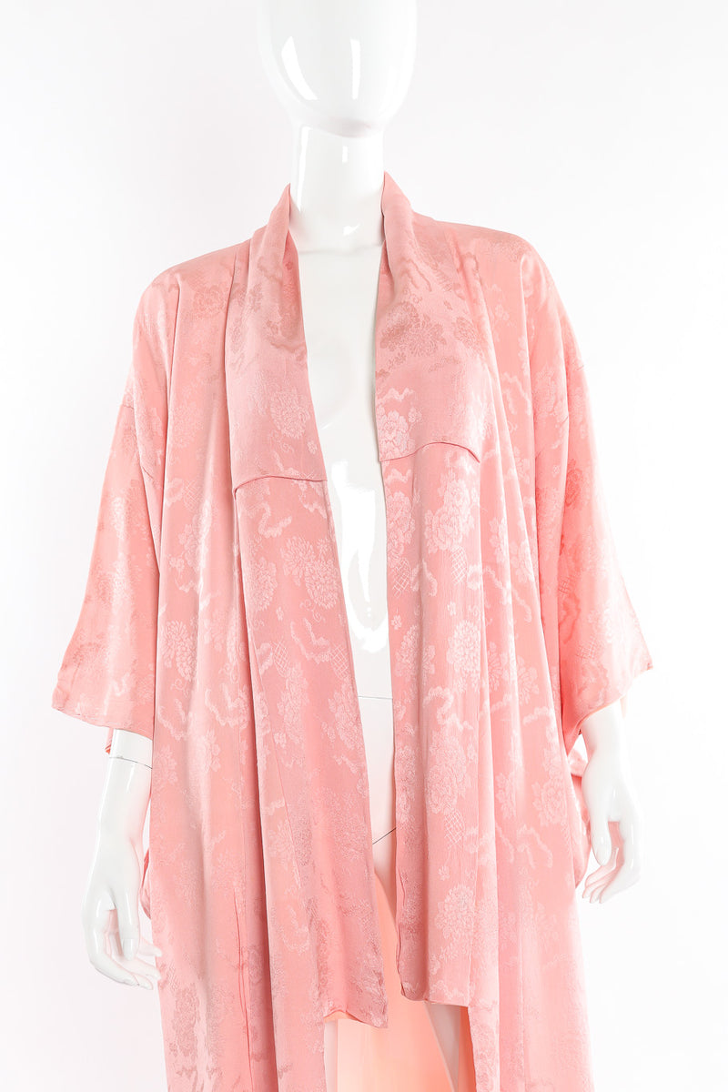 Pink kimono with embossed florals mannequin close arms down @recessla