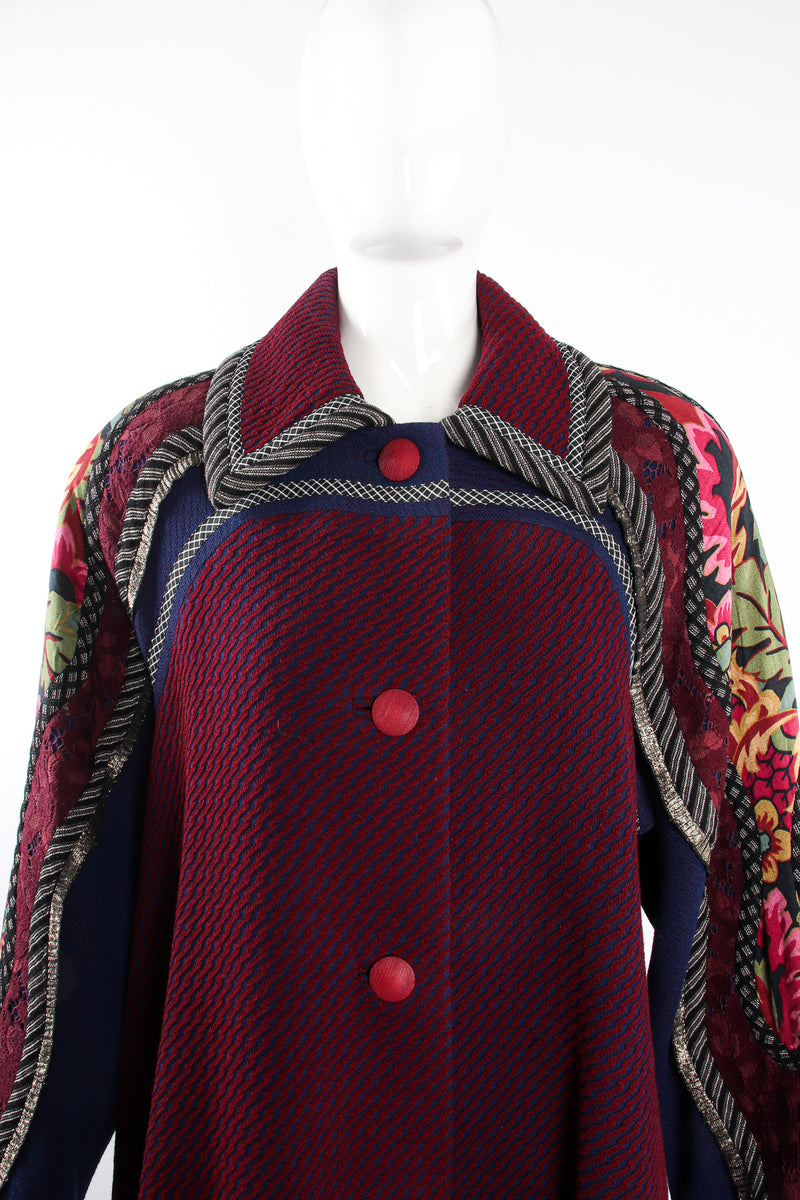 Vintage Koos Van Den Akker Textured Knit Swing Patchwork Coat  on Mannequin yoke at Recess LA