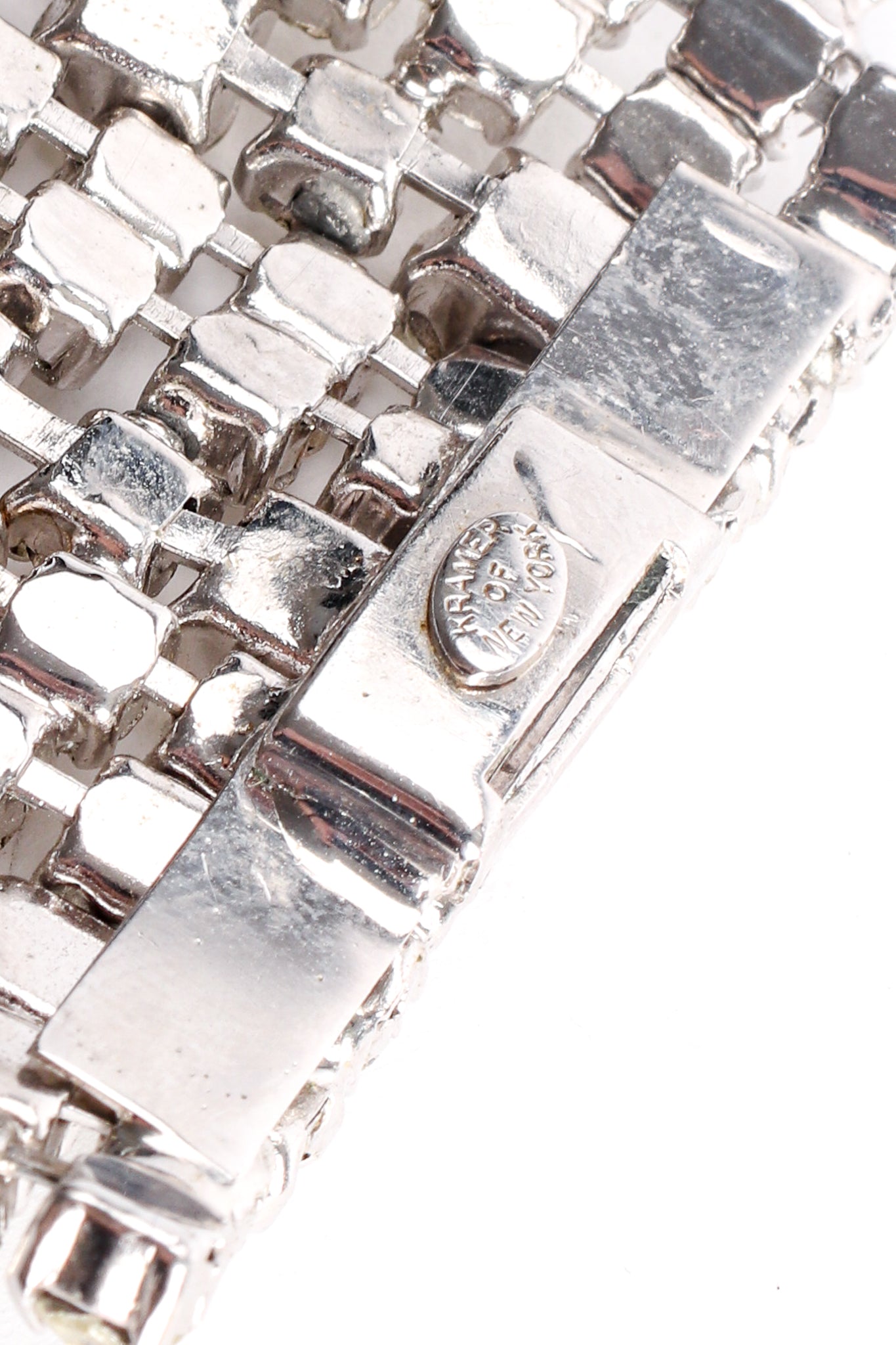 Vintage Kramer Wavy Crystal Rhinestone Cuff Bracelet signature cartouche at Recess Los Angeles