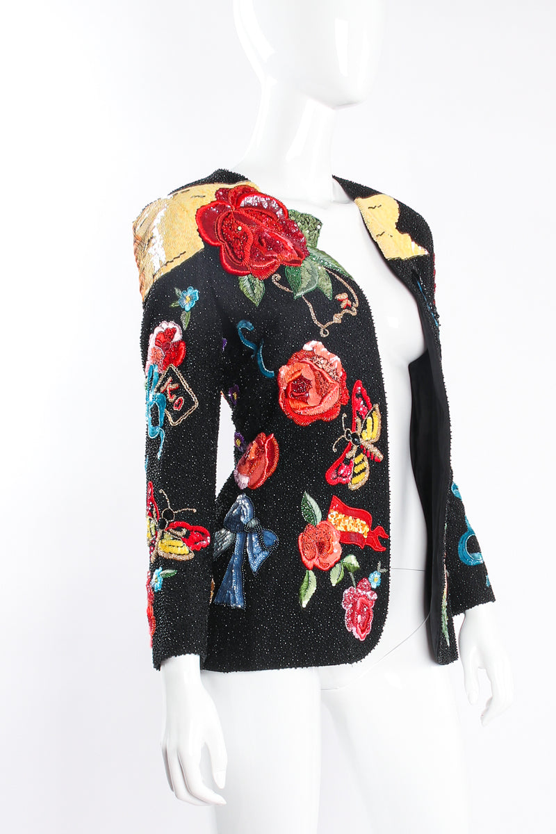 Vintage Krizia Floral Matador Beaded Jacket on Mannequin side at Recess Los Angeles