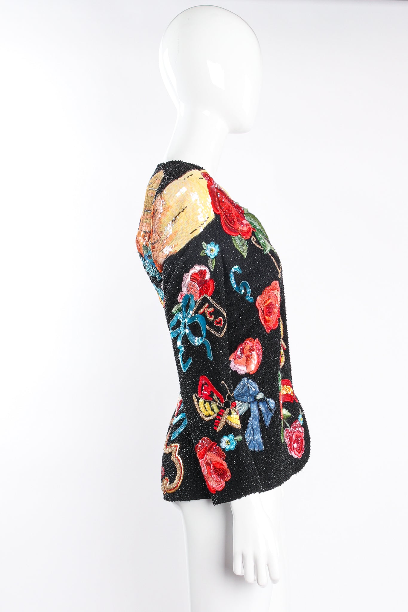 Vintage Krizia Floral Matador Beaded Jacket on Mannequin side at Recess Los Angeles