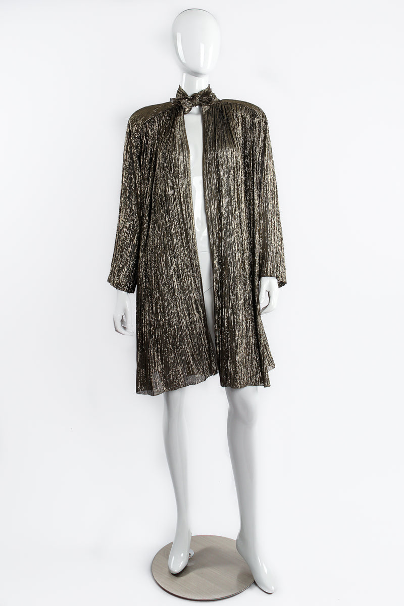 Vintage Krizia Metallic Plisse Lamé Duster Jacket on Mannequin front at Recess Los Angeles