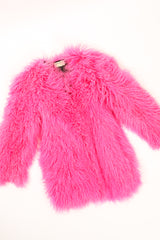 Vintage Krizia Hot pInk Slim Mongolian Fur Coat flat at Recess Los Angeles