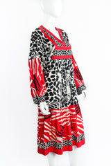 Vintage I.Magnin Mixed Animal Print Cotton Peasant Dress on Mannequin angle at Recess Los Angeles