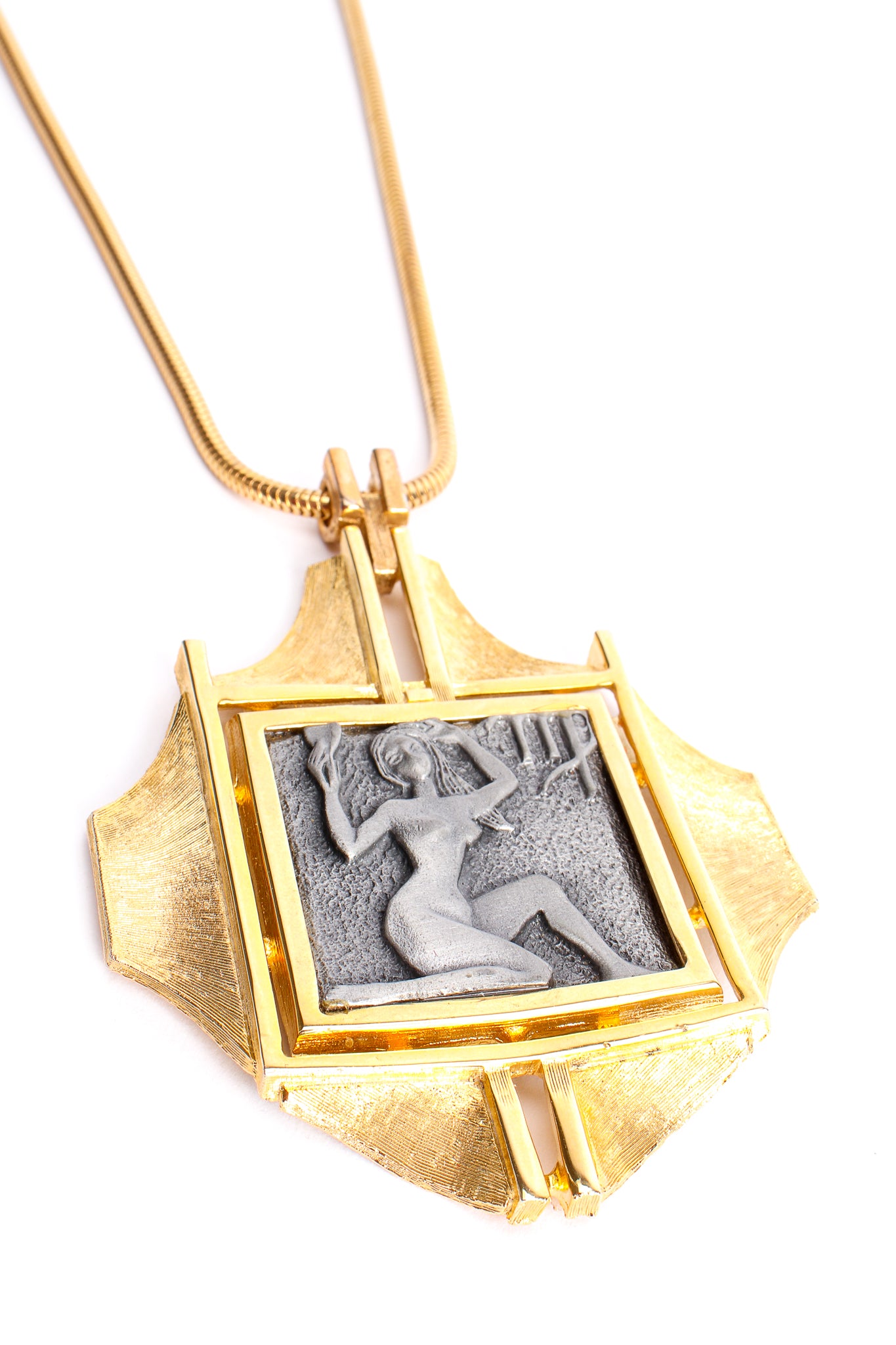 Vintage Luca L Razza Virgo Modernist Pendant Necklace detail at Recess Los Angeles