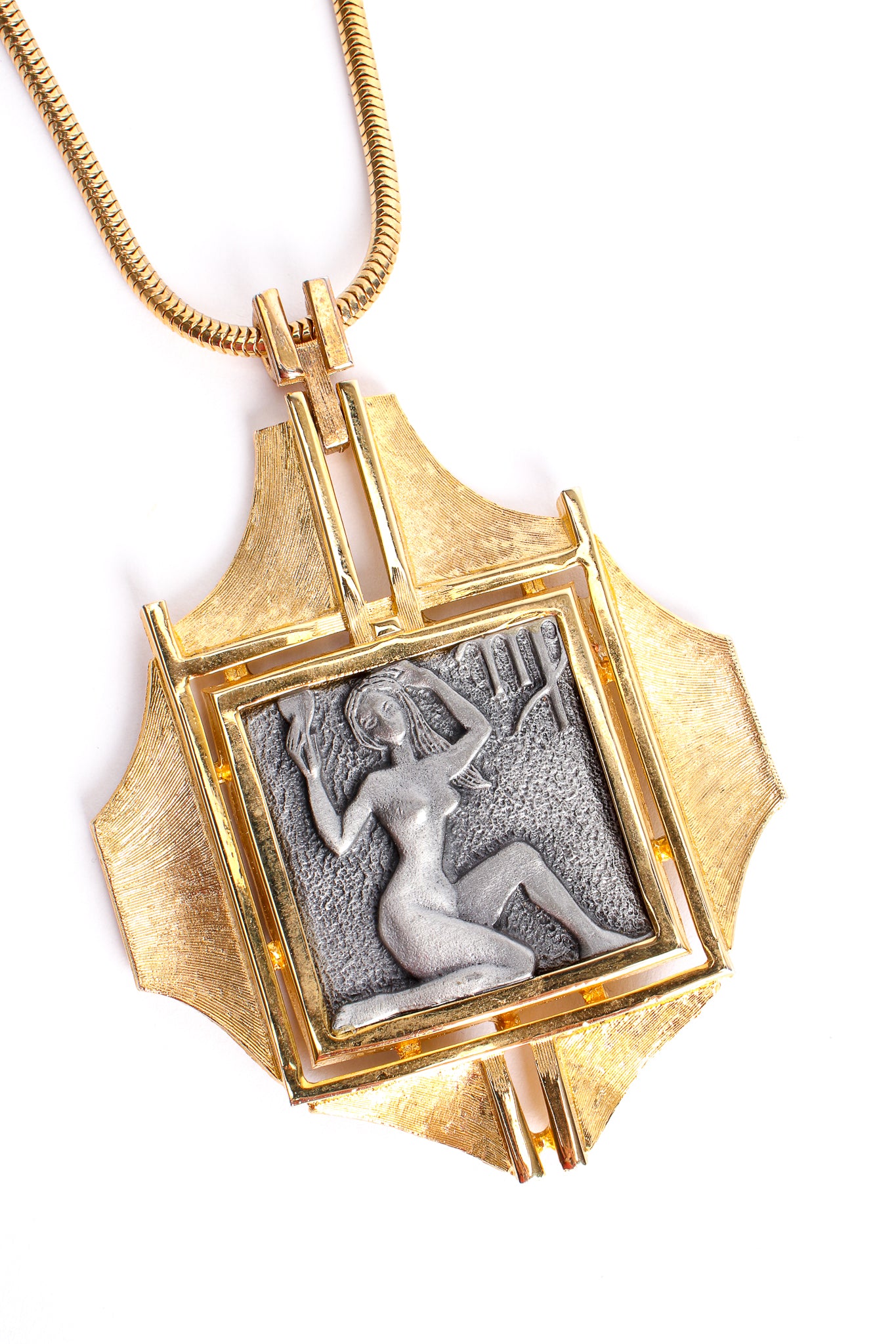 Vintage Luca L Razza Virgo Modernist Pendant Necklace detail at Recess Los Angeles