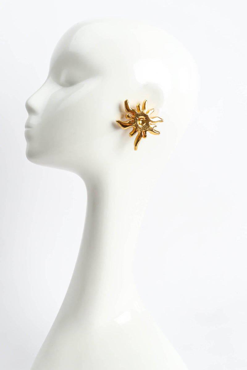 Vintage Christian Lacroix Golden Sun Burst Earrings on mannequin @ Recess Los Angeles