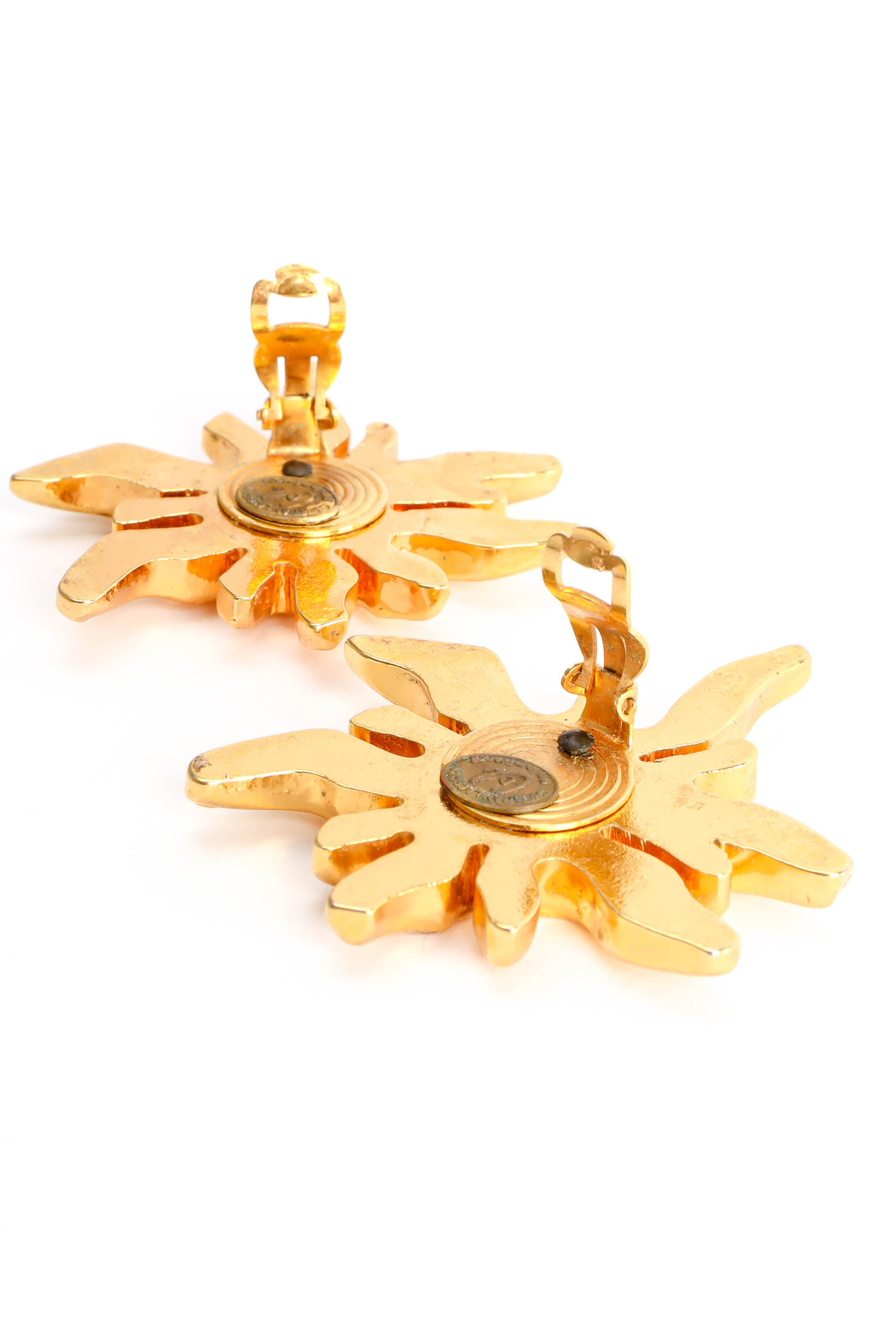 Vintage Christian Lacroix Golden Sun Burst Earrings clip on open @ Recess Los Angeles