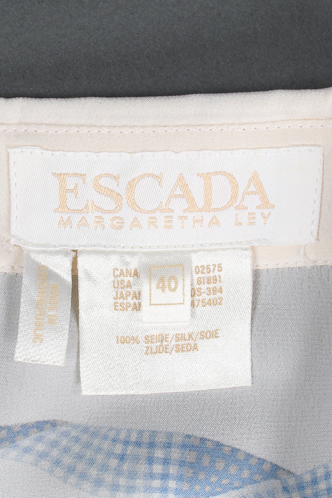 Vintage Escada Le Dolce Vita Ribbon Shirt label at Recess Los Angeles