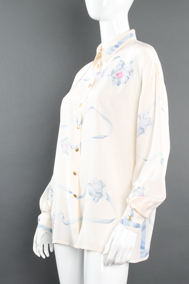 Vintage Escada Le Dolce Vita Ribbon Shirt on Mannequin angle at Recess Los Angeles