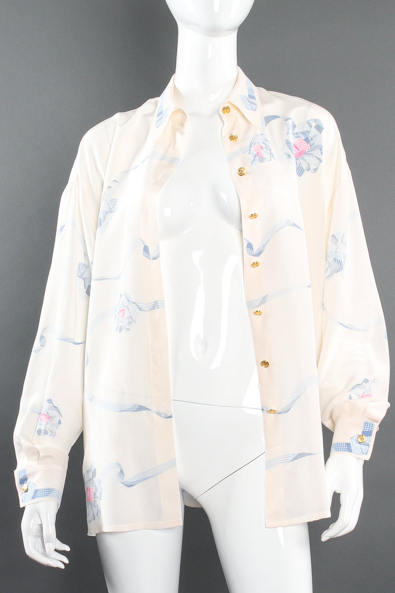 Vintage Escada Le Dolce Vita Ribbon Shirt on Mannequin open at Recess Los Angeles