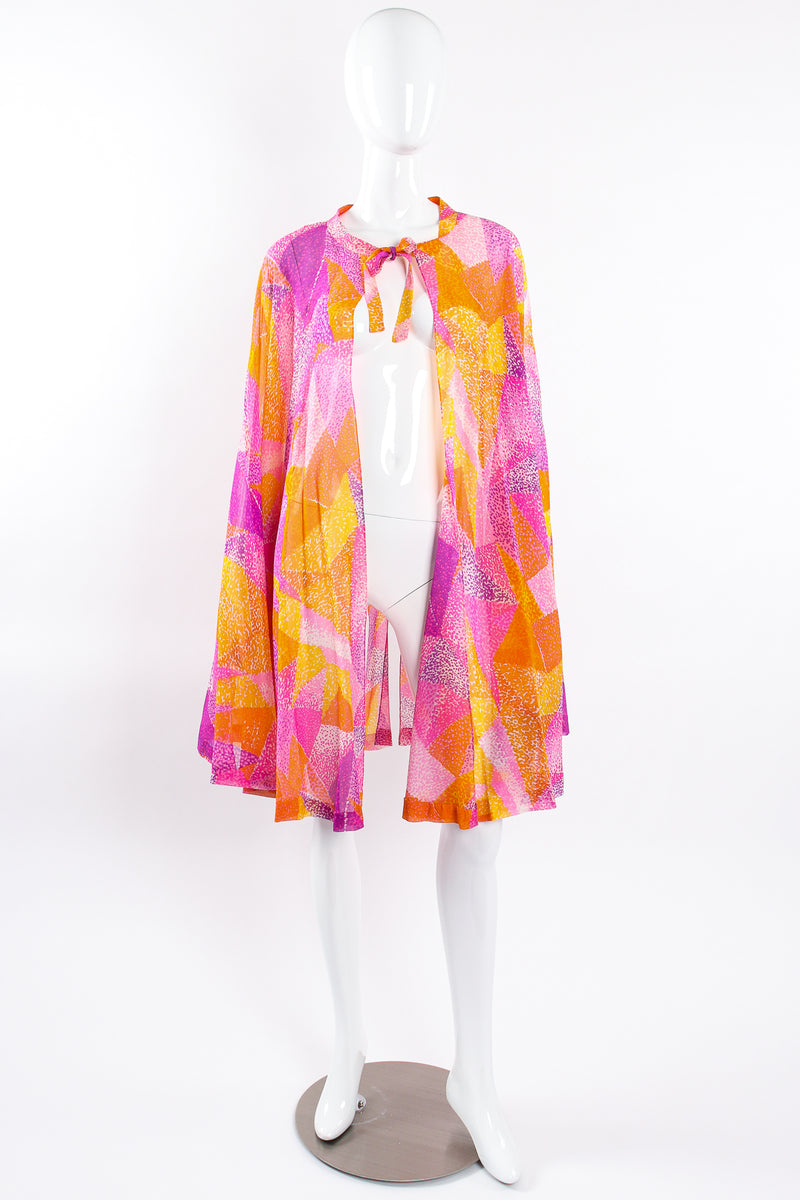 Vintage La Mendola Geometric Silk Jersey Dress, cape on mannequin front @ Recess LA