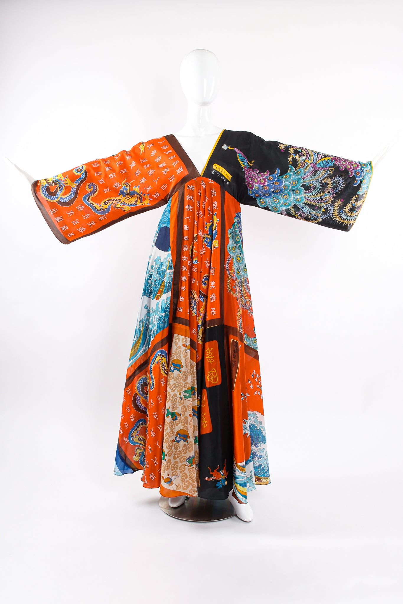  Vintage La Vetta Beverly Hills Patchwork Scarf Dress on Mannequin front at Recess Los Angeles