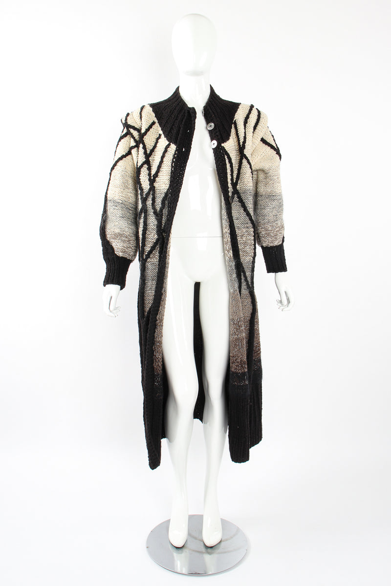 Vintage Laise Adzer Winter Birch Weighted Knit Sweater Coat on Mannequin open at Recess LA