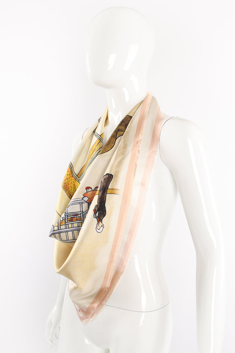 Lanvin Collaboration Babar the Elephant AW 2019 Family Print Silk Scarf on Mannequin at Recess LA