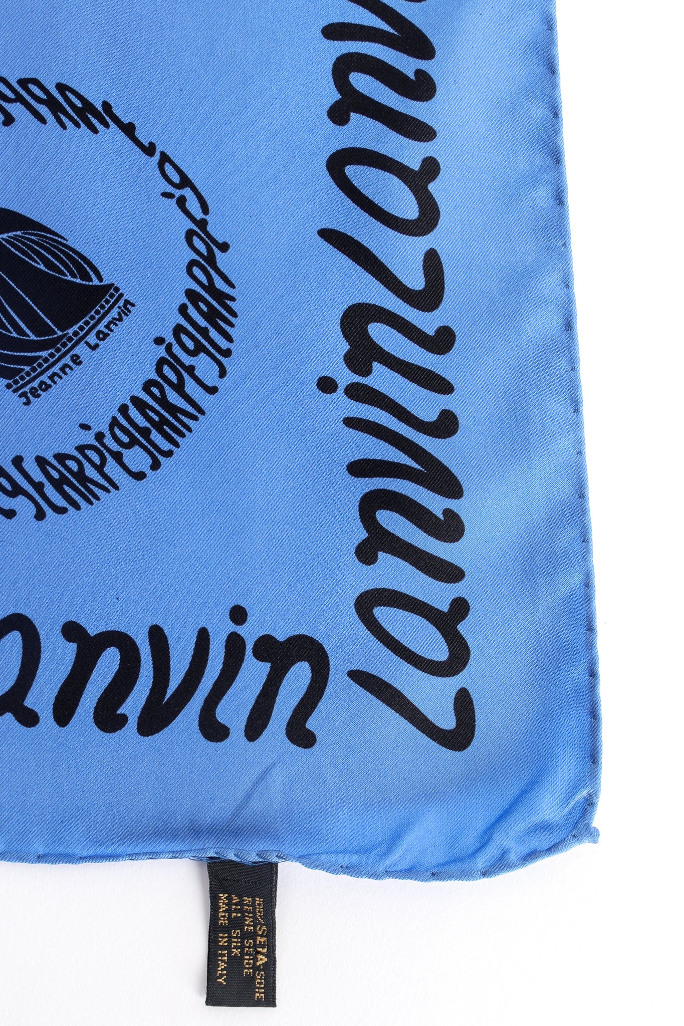 Vintage Lanvin Tous Les Parfums Silk Scarf tag at Recess Los Angeles