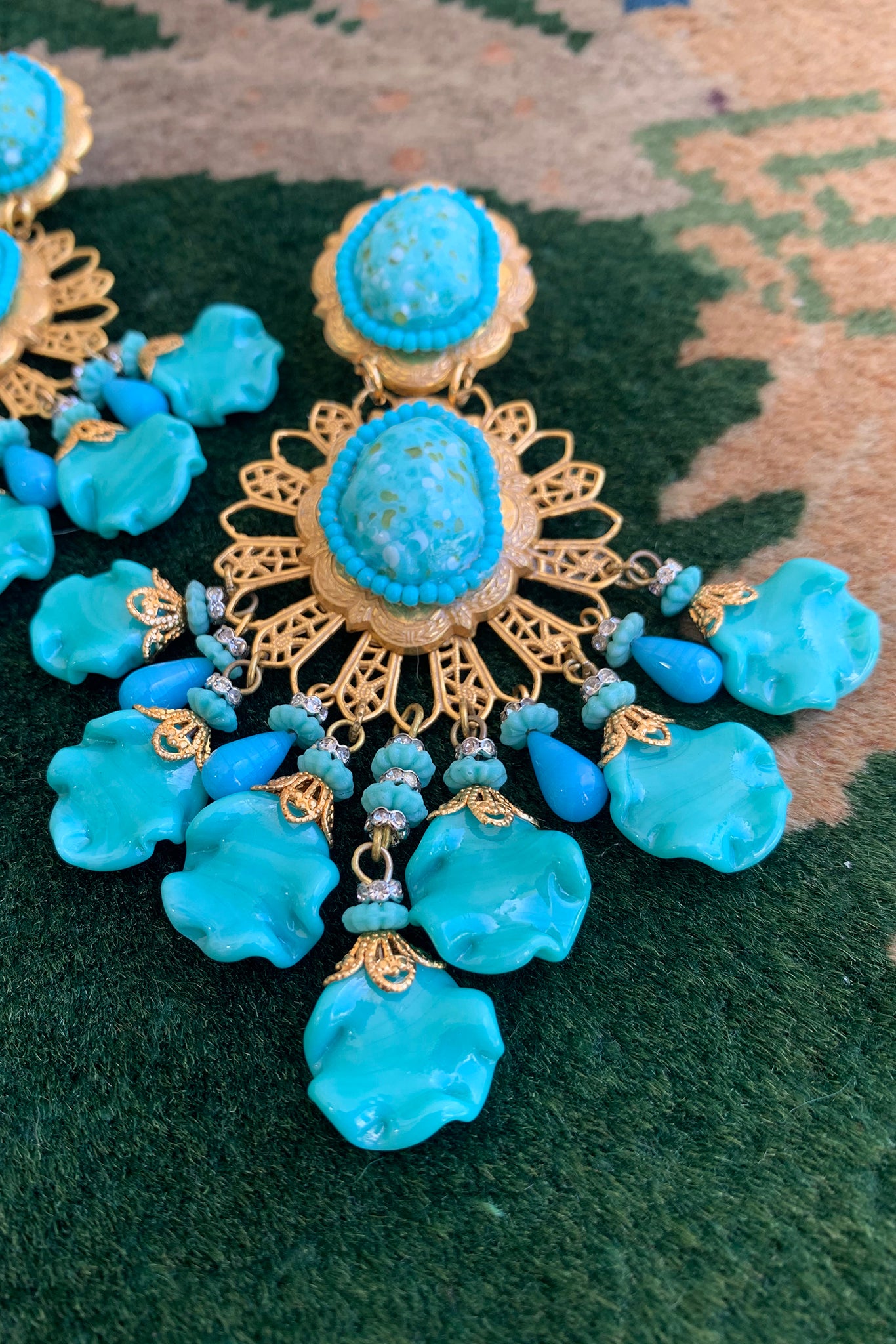 Vintage Lawrence Larry Vrba Turquoise Drop Chandelier Earring close up at Recess Los Angeles