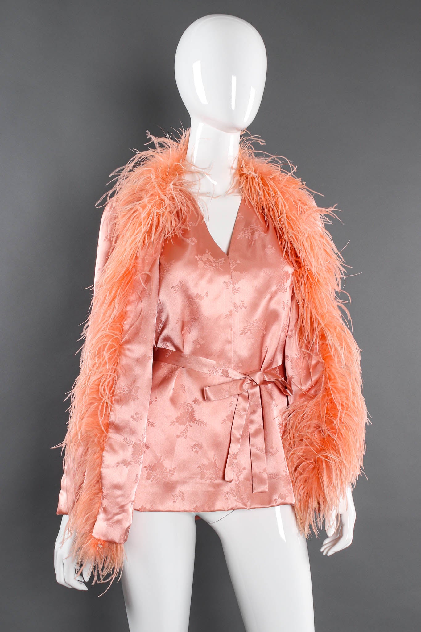 Vintage Joseph 1970s Fogarty Floral Feather Jacket & Top Set mannequin front @ Recess Los Angeles