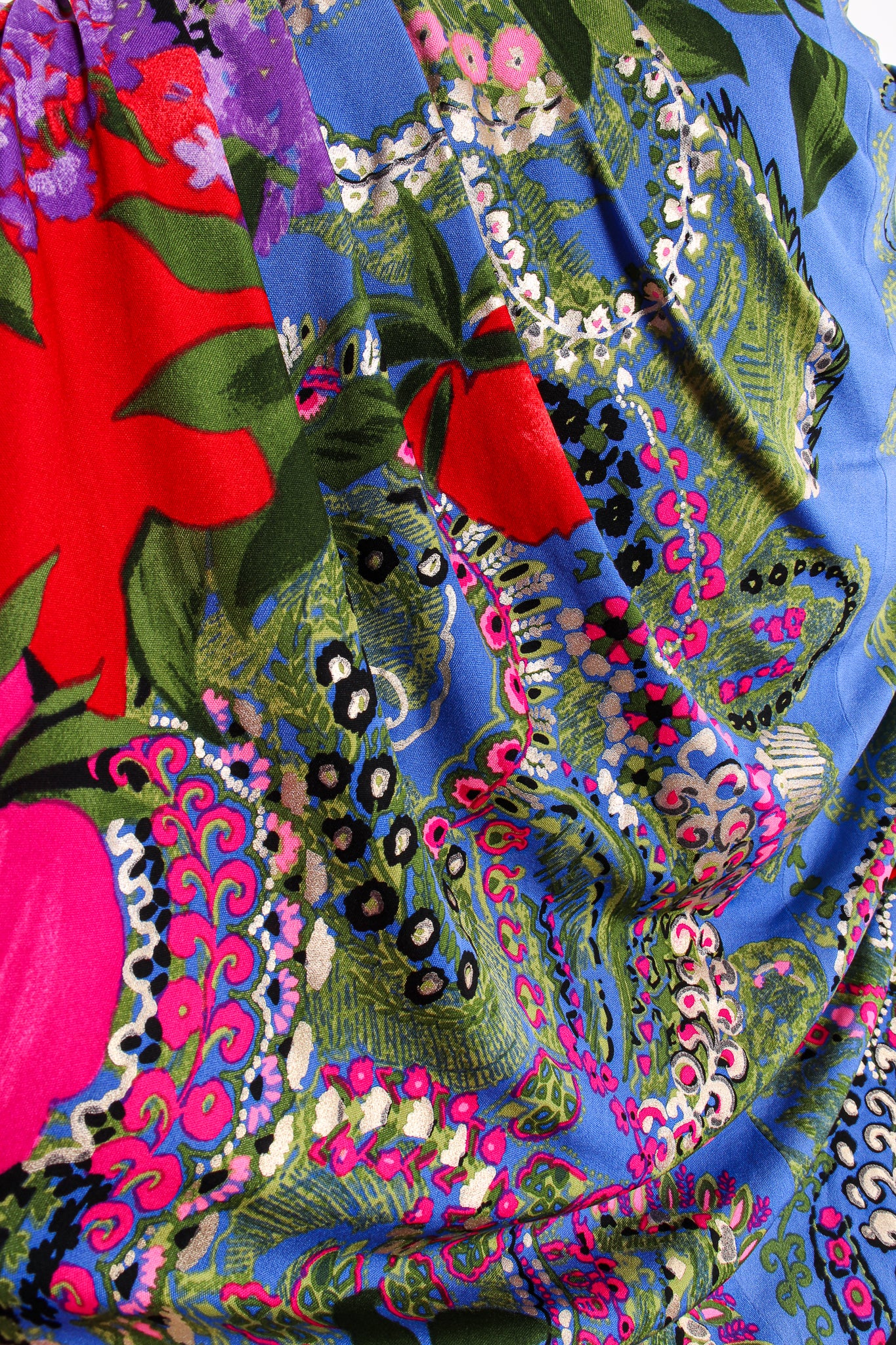 Vintage Leonard Floral Batwing Cape Gown fabric detail at Recess Los Angeles