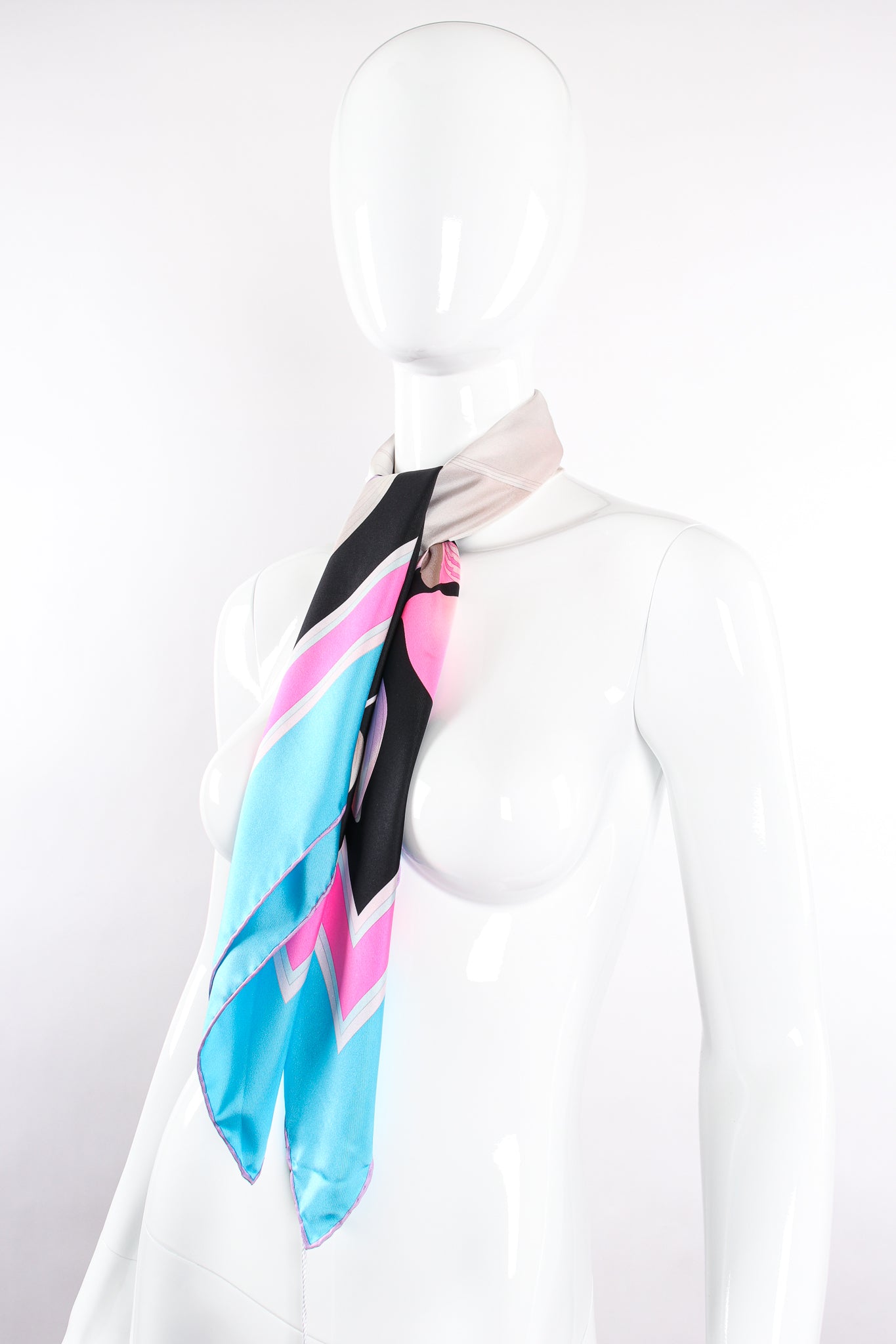 Vintage Leonard Silk Twill Orchid Blossom Scarf on mannequin at Recess Los Angeles