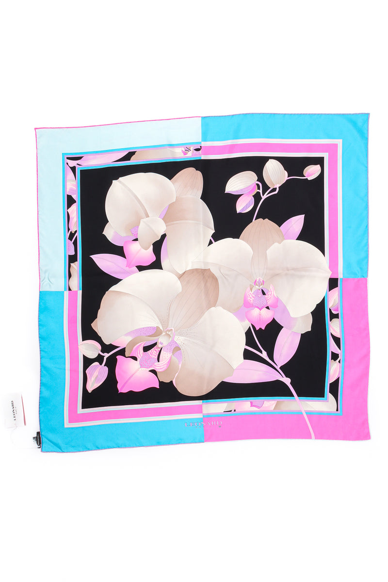 Vintage Leonard Silk Twill Orchid Blossom Scarf flat at Recess Los Angeles