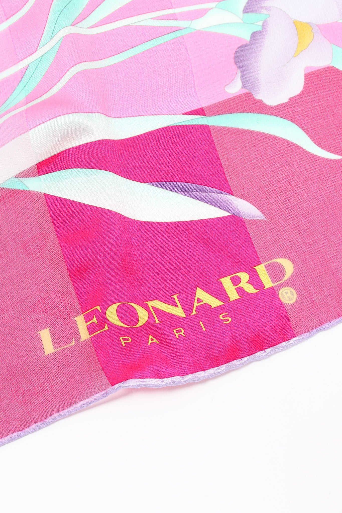 Vintage Leonard Chiffon Striped Hot Iris Scarf signature at Recess Los Angeles