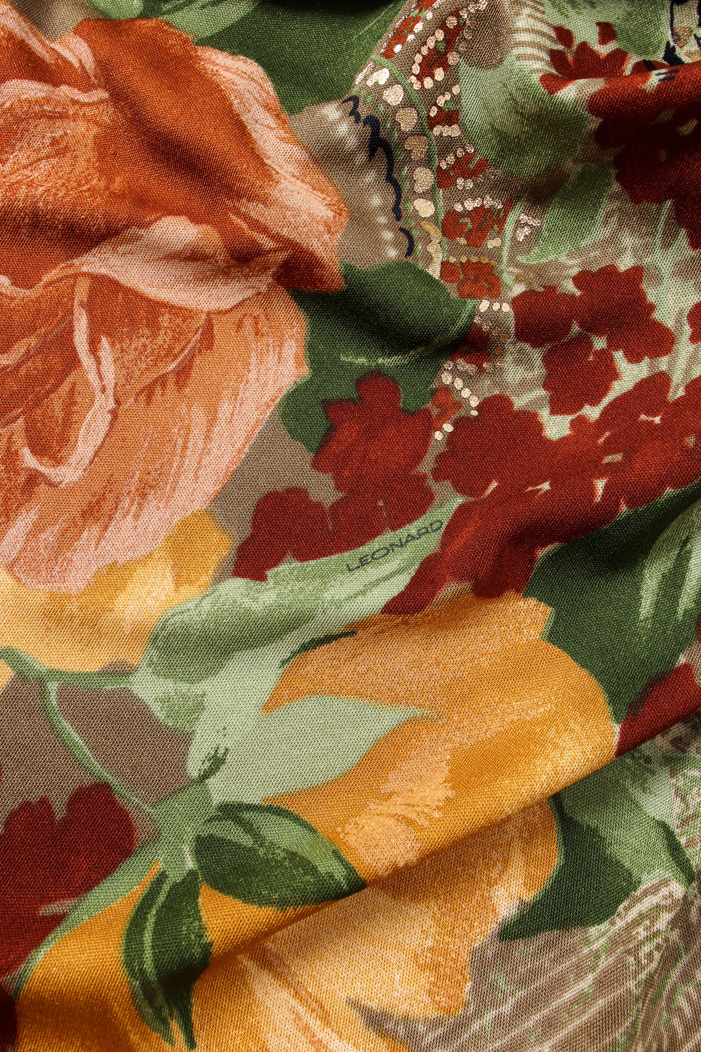 Vintage Leonard Fall Floral Foliage Duster signature at Recess Los Angeles