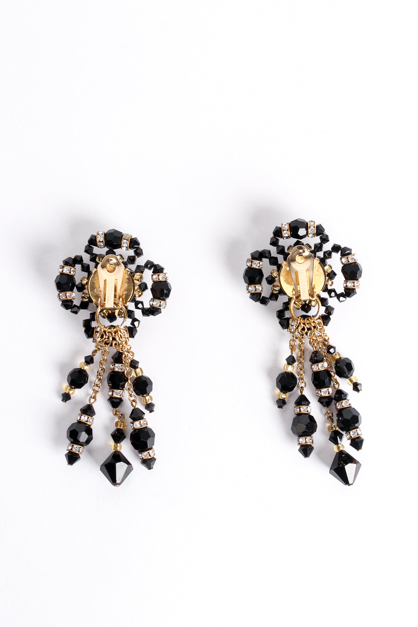 Vintage Les Bernard Crystal Bead Blossom Drop Earrings backside at Recess Los Angeles