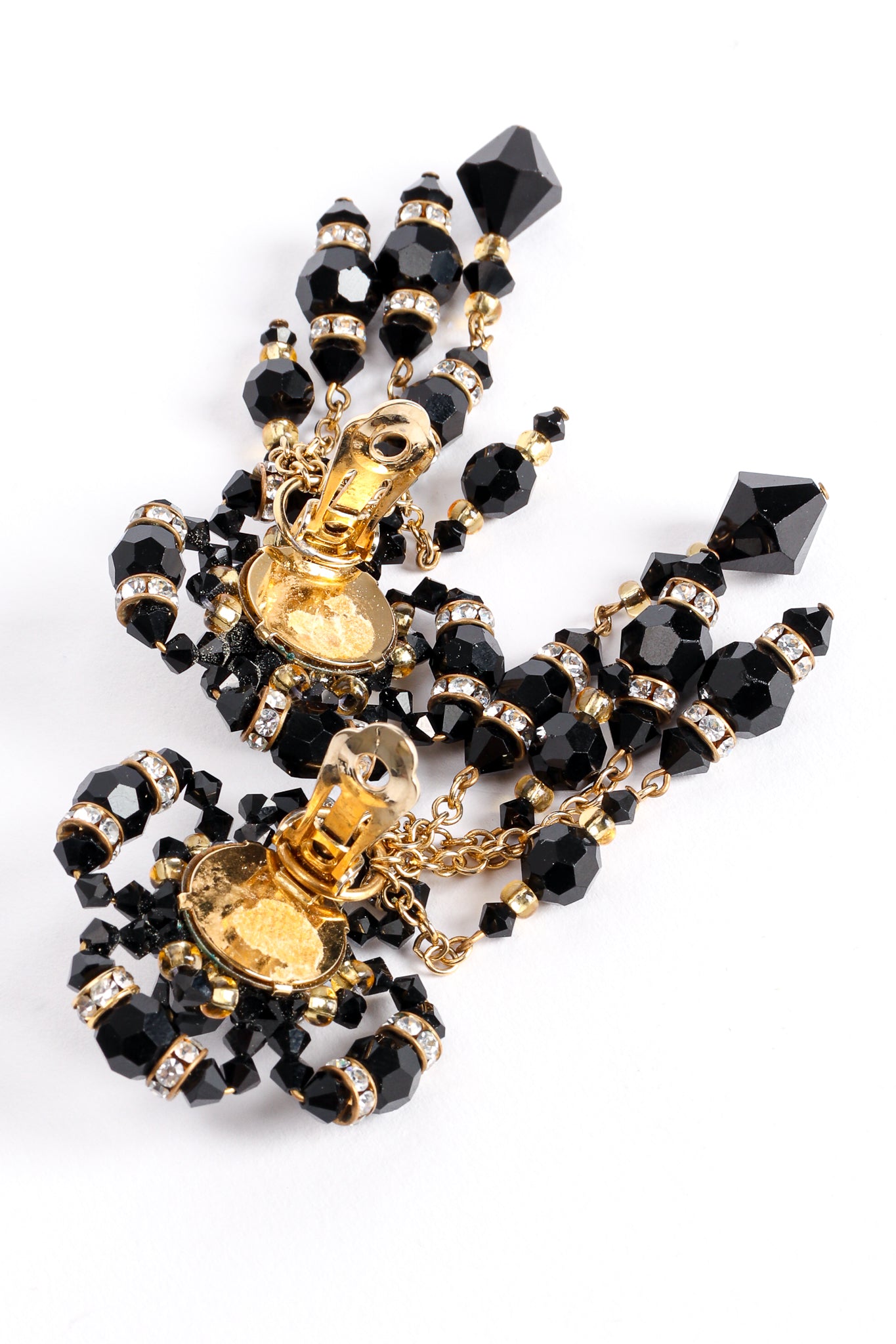 Vintage Les Bernard Crystal Bead Blossom Drop Earrings backside at Recess Los Angeles