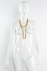 Vintage Les Bernard Golden Rope Triple Chain Necklace mannequin layered front @ Recess LA