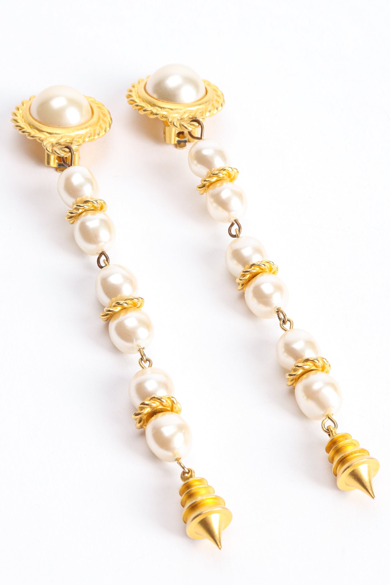 Vintage Leslie Block Pearl Spike Drop Earrings  at Recess Los Angeles