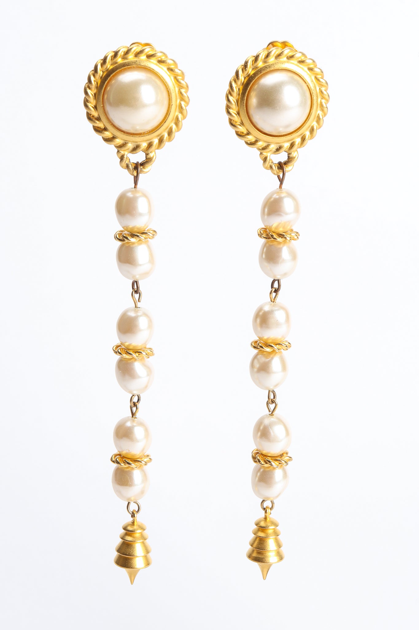 Vintage Leslie Block Pearl Spike Drop Earrings  at Recess Los Angeles