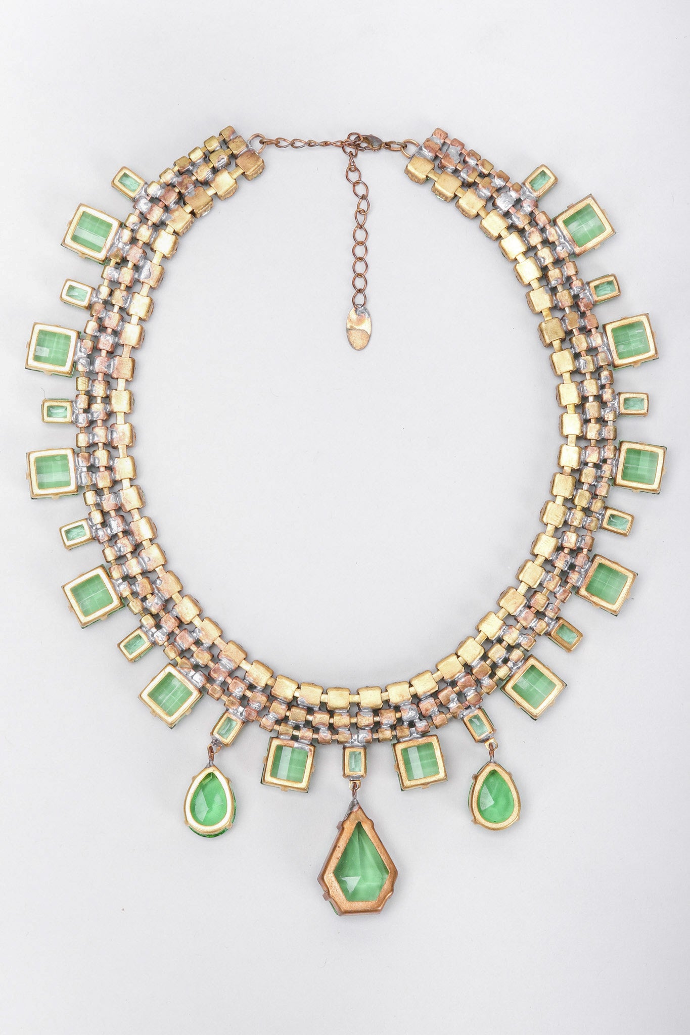 Recess Los Angeles Vintage Designer Lilien Czech Green Rhinestone Glass Collar Necklace