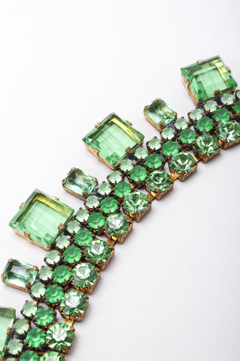 Recess Los Angeles Vintage Designer Lilien Czech Green Rhinestone Glass Collar Necklace