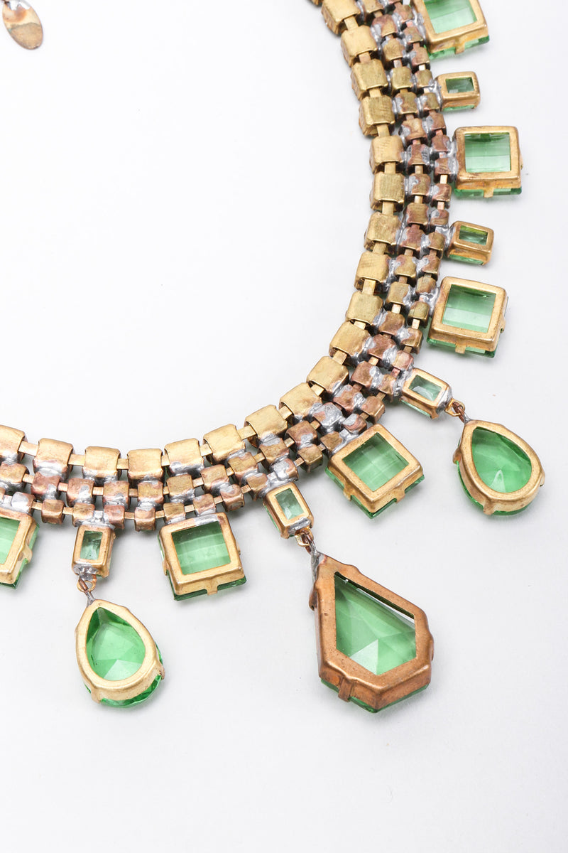 Recess Los Angeles Vintage Designer Lilien Czech Green Rhinestone Glass Collar Necklace