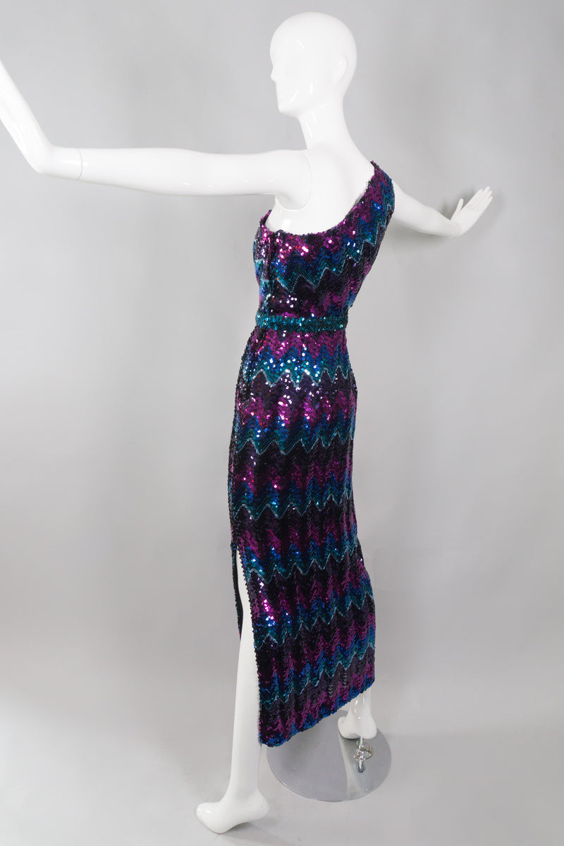 Lilli Diamond Vintage Chevron Sequin One-Shoulder Dress