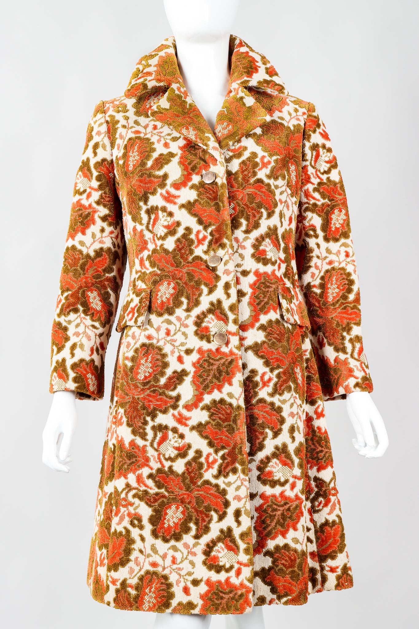 Vintage Lilli Ann Floral Chenille Carpet Coat on Mannequin crop, at Recess Los Angeles