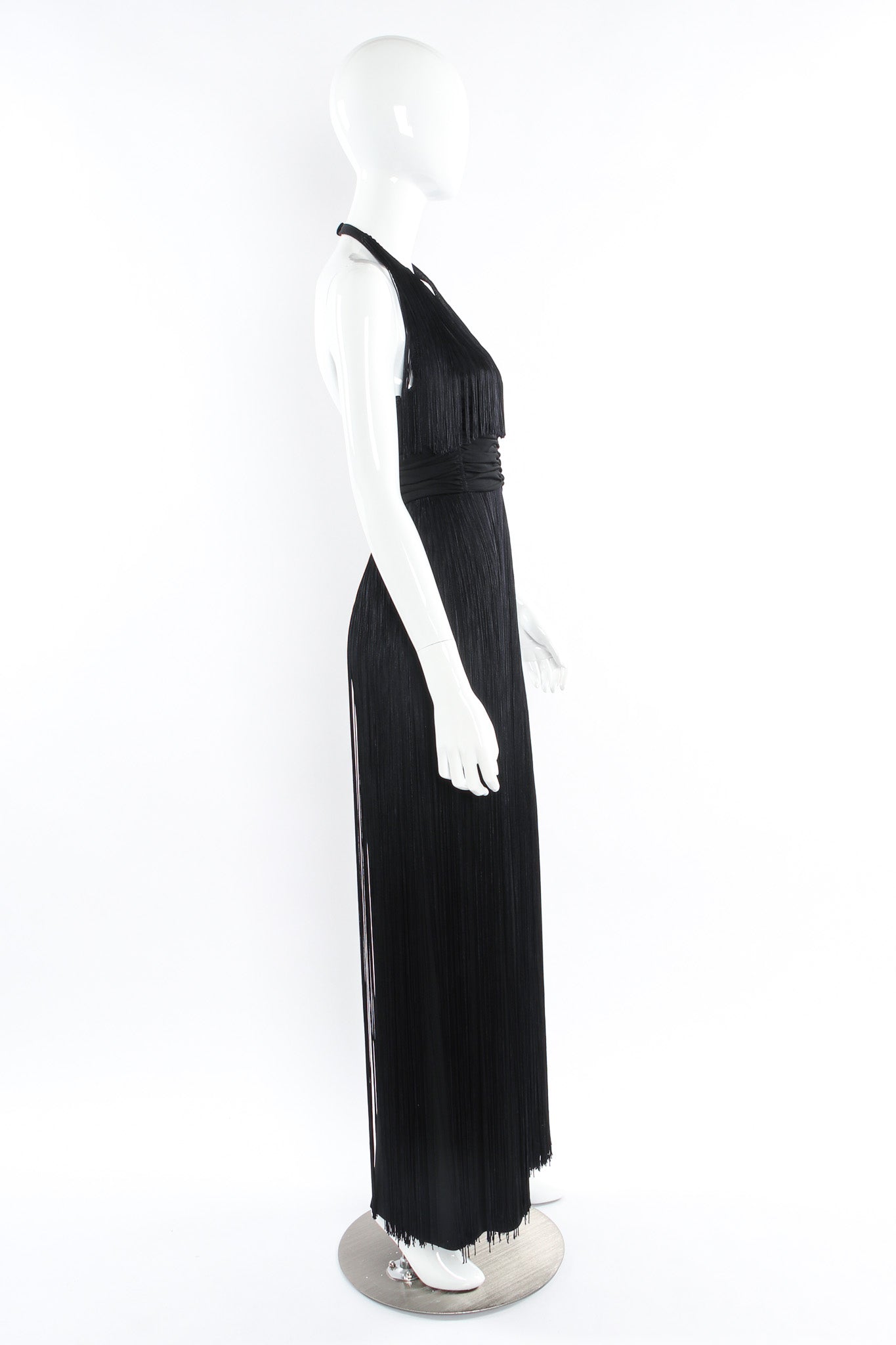 Vintage Lilli Diamond Fringe Drape Halter Dress mannequin side @ Recess LA