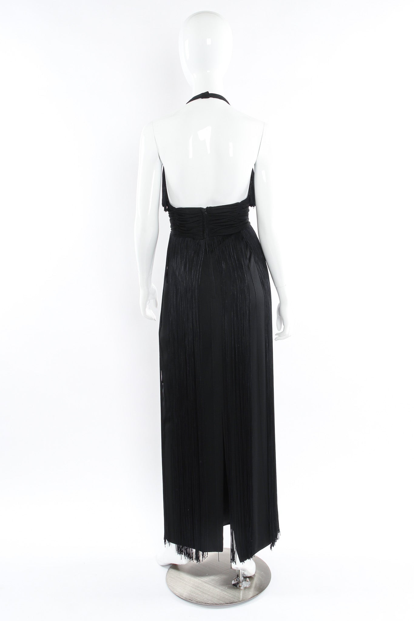 Vintage Lilli Diamond Fringe Drape Halter Dress mannequin back @ Recess LA