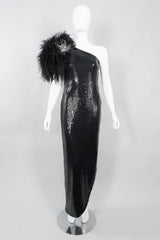 Lillie Rubin Vintage Ostrich Feather One-Shoulder Sequin Gown