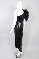 Lillie Rubin Vintage Ostrich Feather One-Shoulder Sequin Gown