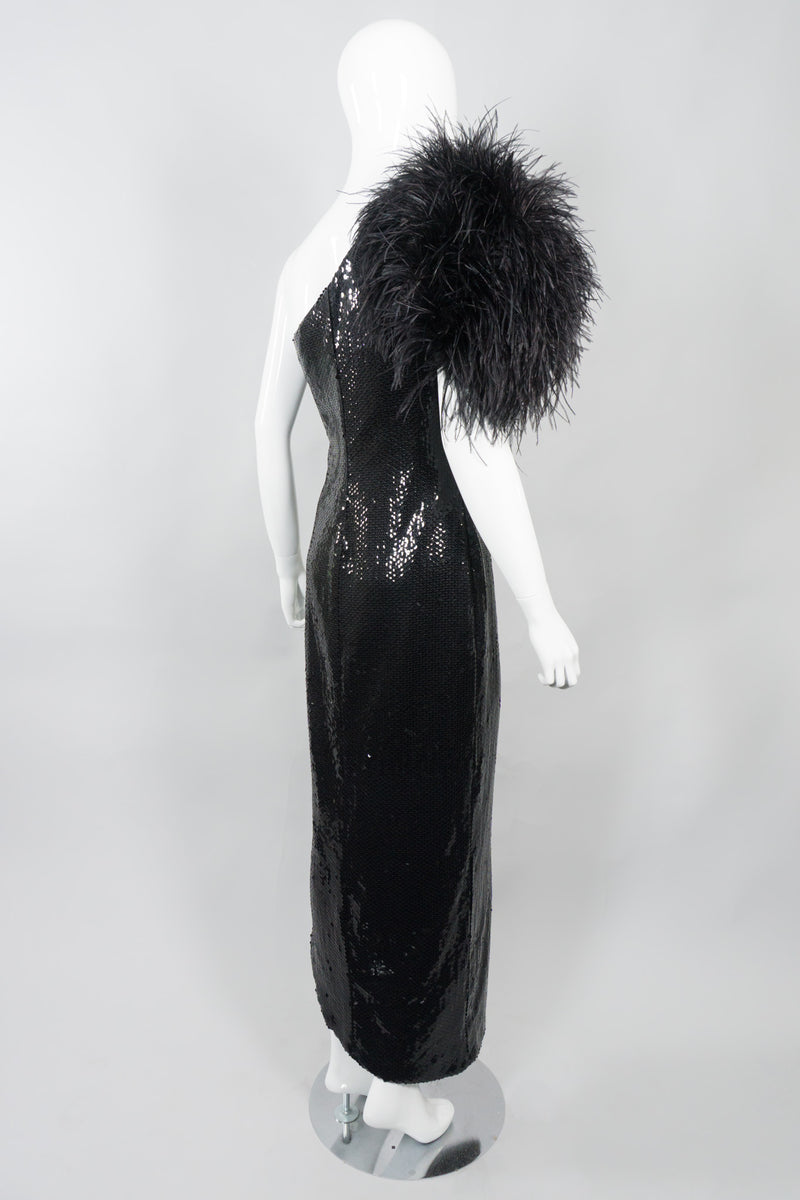 Lillie Rubin Vintage Ostrich Feather One-Shoulder Sequin Gown