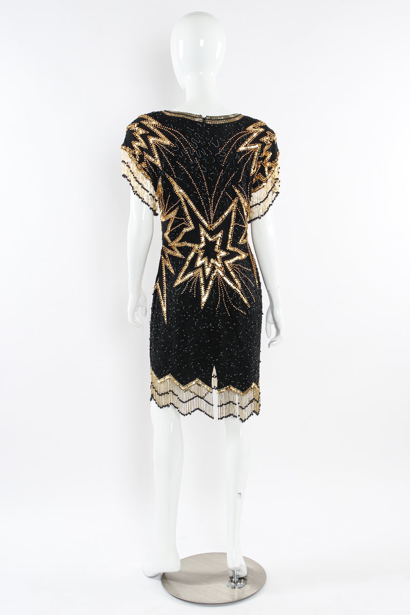 Vintage Lillie Rubin Star Beaded Fringe Silk Dress mannequin back @ Recess LA