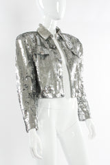 Vintage Lillie Rubin Sequin & Beaded Crop Jacket mannequin close unbuttoned angle @ Recess LA