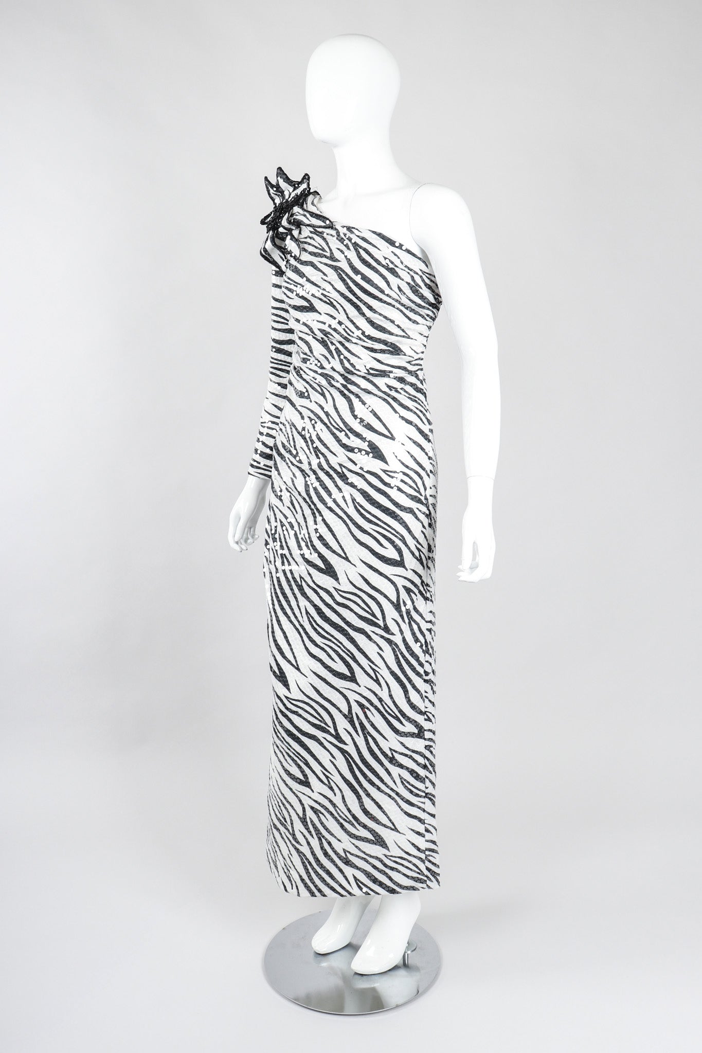 Recess Los Angeles Vintage Lillie Rubin One-Shoulder Zebra Sequin Gown