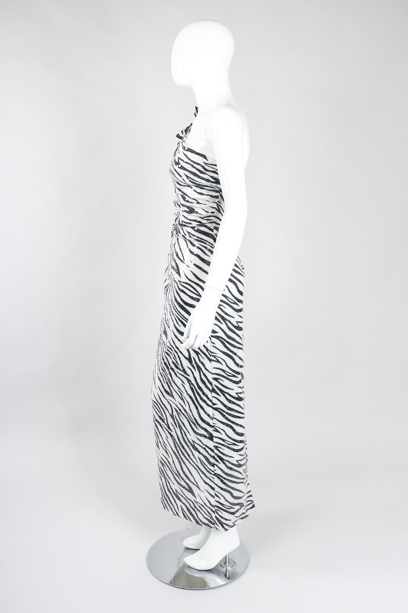 Recess Los Angeles Vintage Lillie Rubin One-Shoulder Zebra Sequin Gown